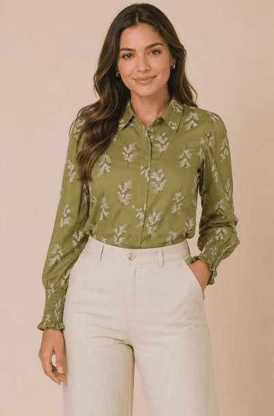 CAMISA FEMININA M/L ALFAIATARIA ALGODÃO ESTAMPADA