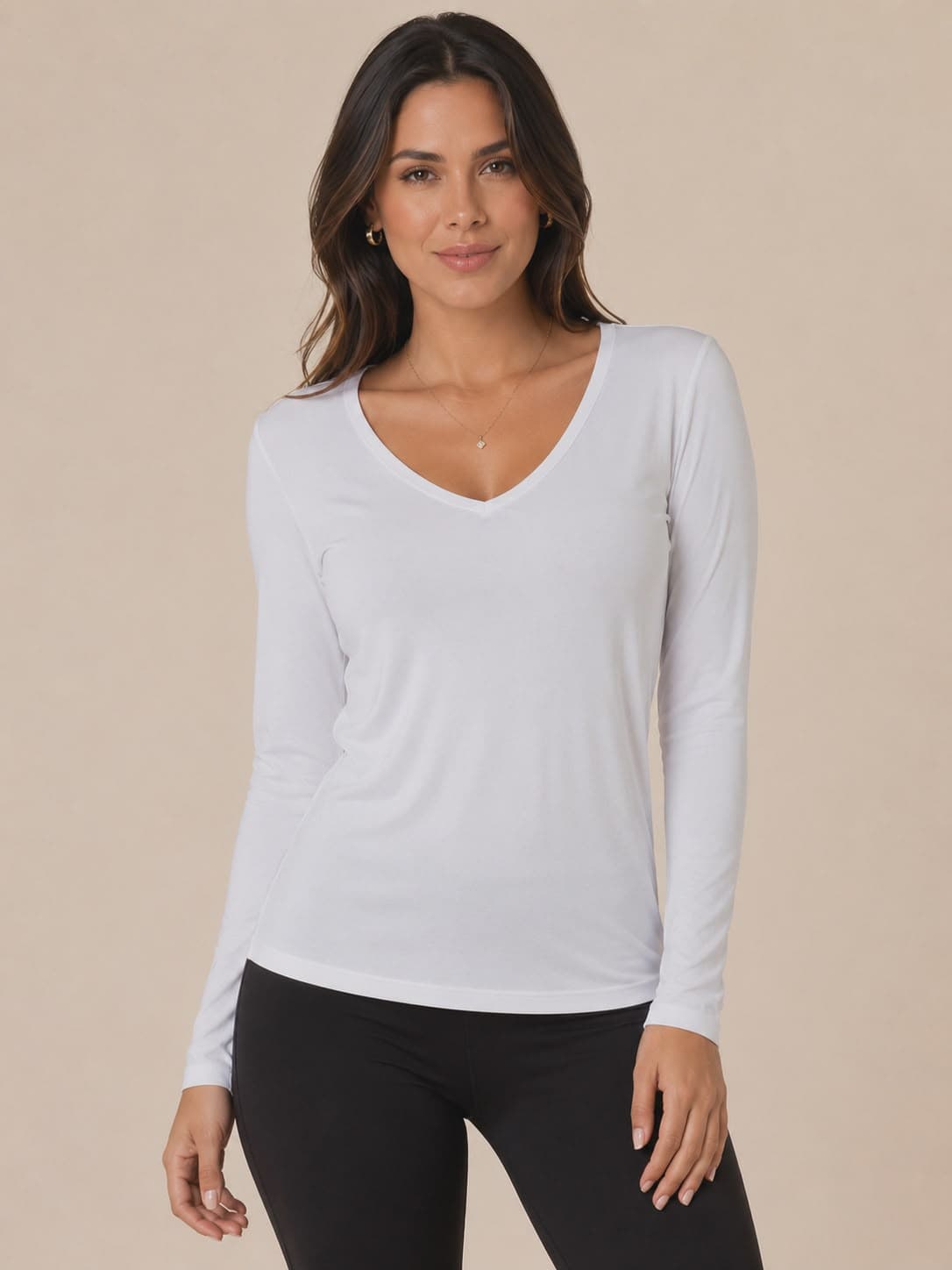 BLUSA FEMININA BASICA M/L VISCOLYCRA GOLA V