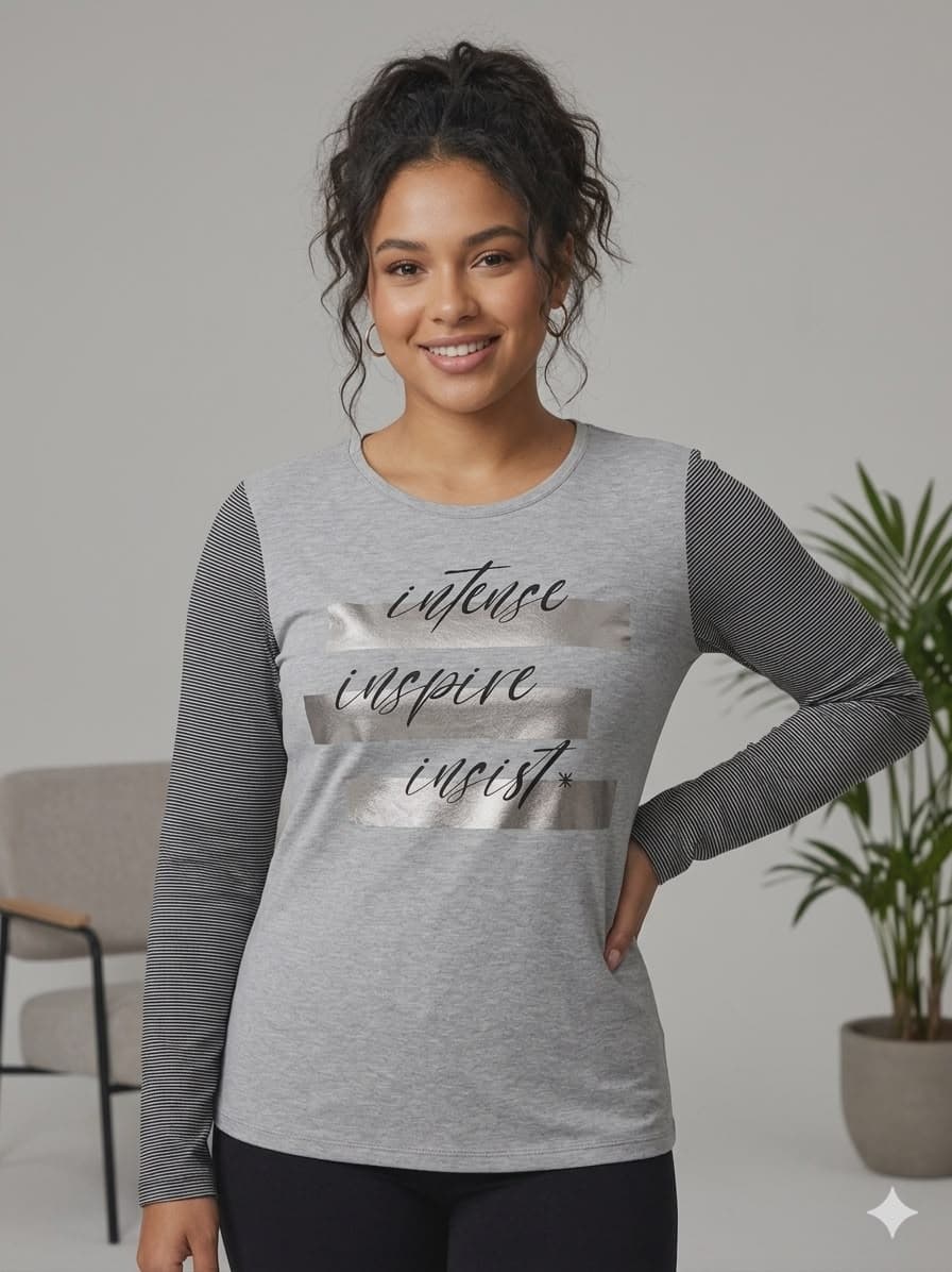 BLUSA FEMININA CASUAL M/L VISCOLYCRA ESTAMPA FOIL