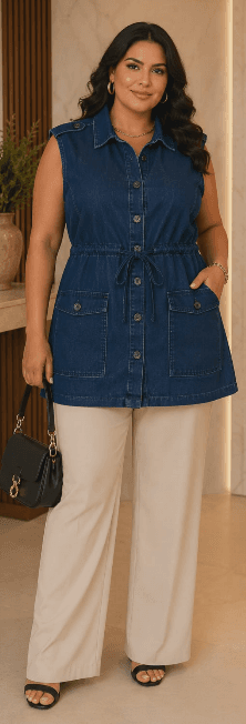 COLETE FEMININO JEANS BOTOES