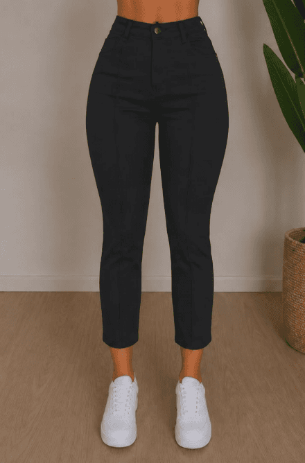 CALÇA FEMININA CROPPED BOLSO FACA COM NERVURAS