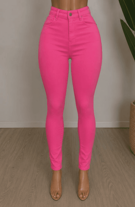 CALÇA FEMININA SKINNY SARJA COLOR COS ALTO
