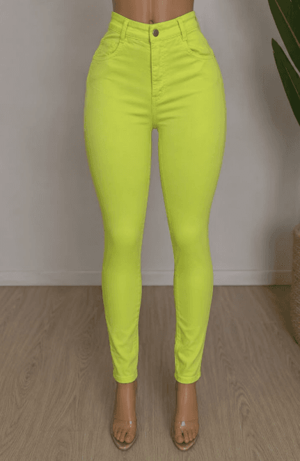 CALÇA FEMININA SKINNY SARJA COLOR COS ALTO