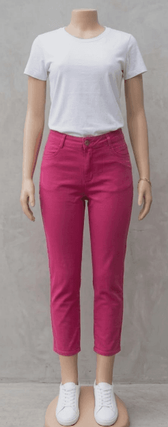 CALÇA FEMININA CROPPED SARJA COLOR CINTURA ALTA