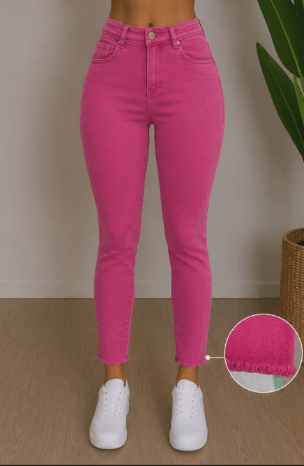 CALÇA FEMININA SKINNY SARJA COLOR BARRA DESFIADA