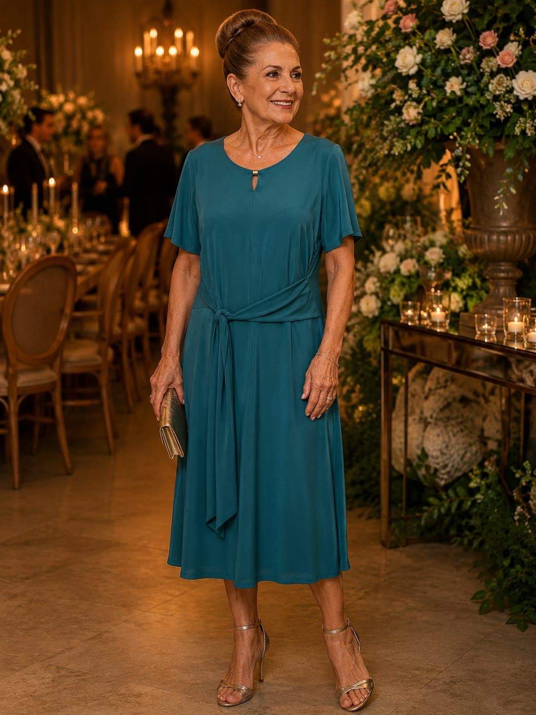 VESTIDO LONGUETE EVASE LAÇO