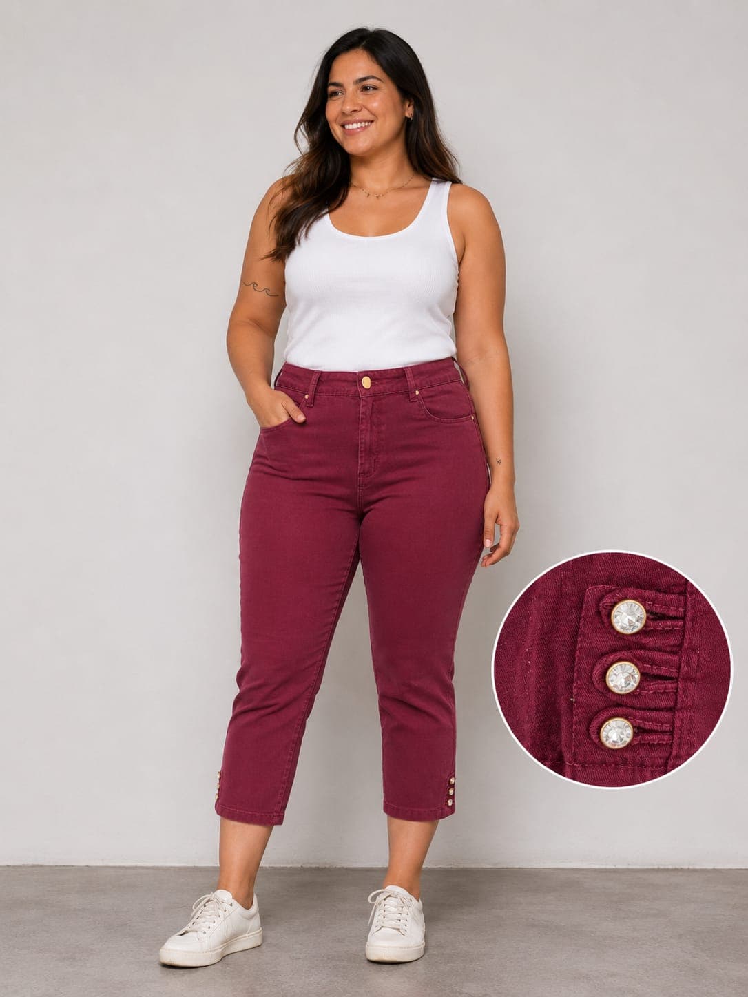 CALÇA CAPRI FEMININA SARJA COLOR DET BRILHO