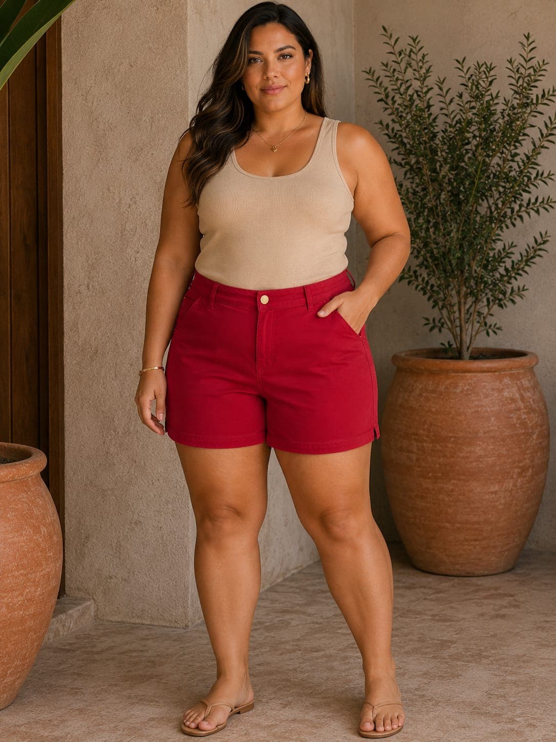 BERMUDA FEMININA MEIA COXA SARJA COLOR PLUS SIZ