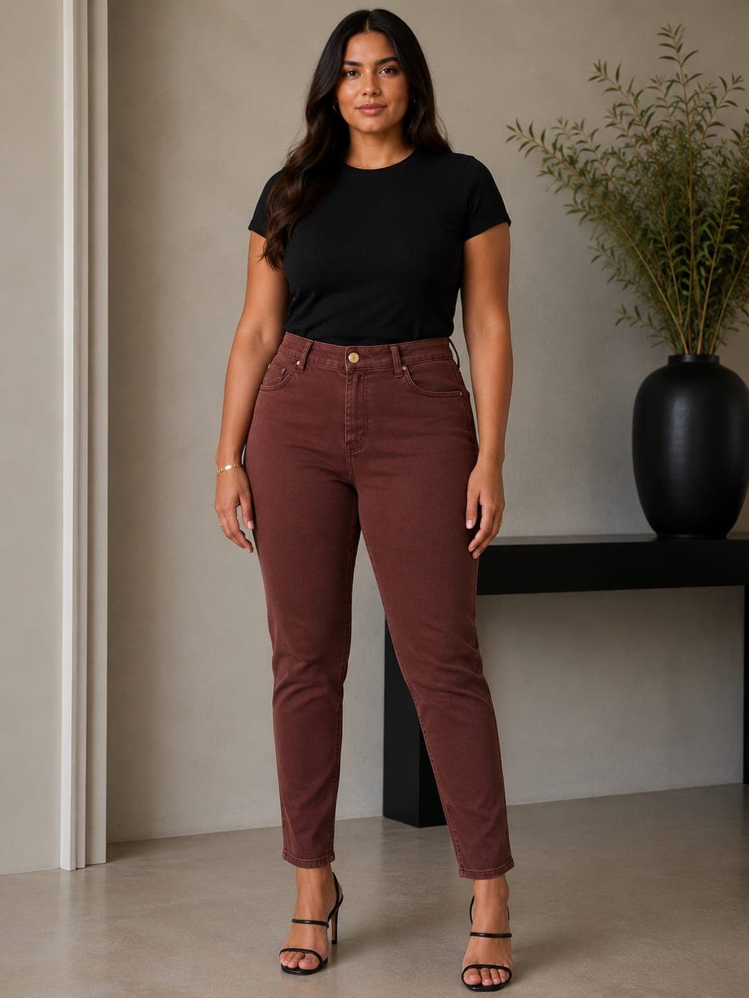 CALÇA FEMININA CIGARRETE SARJA COLOR CINTURA ALTA