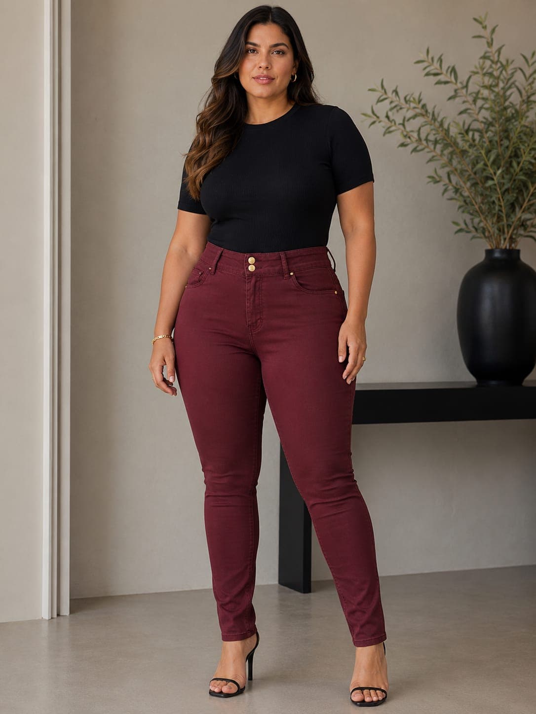 CALÇA FEMININA CIGARRETE SARJA COLOR COS CUPLO