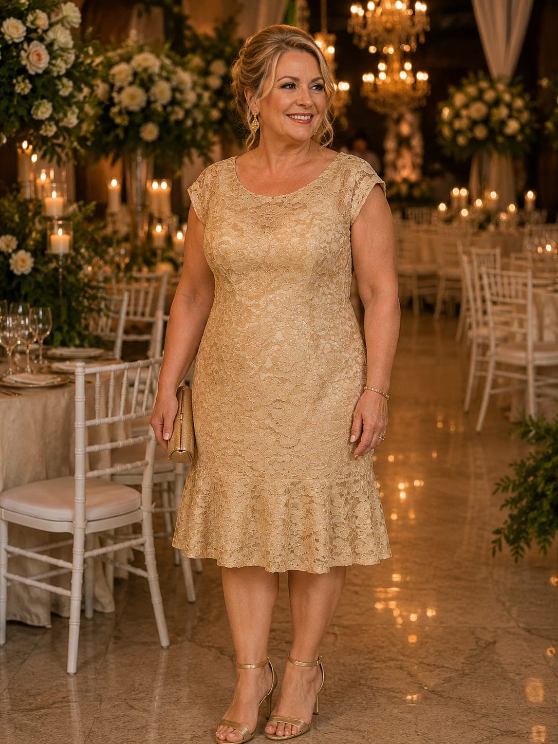 VESTIDO RENDA BRILHO LONGUETE FESTA GLAMOUR