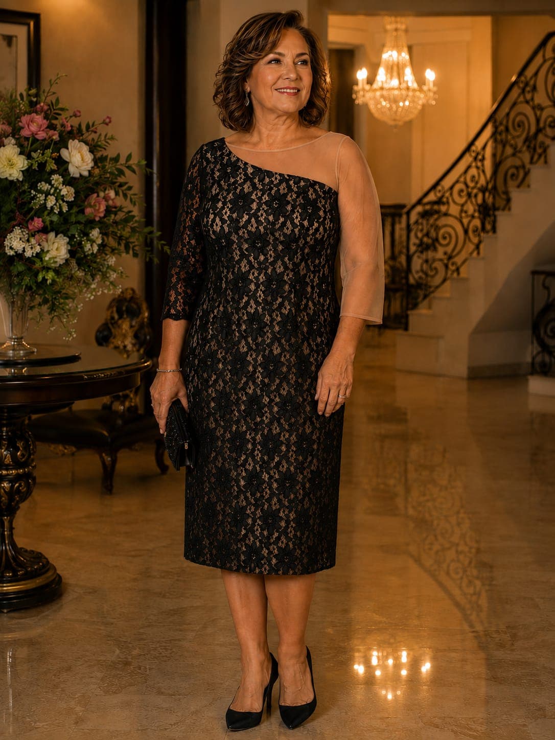 VESTIDO FESTA RENDA RENDADO DET TULE PLUS SIZE